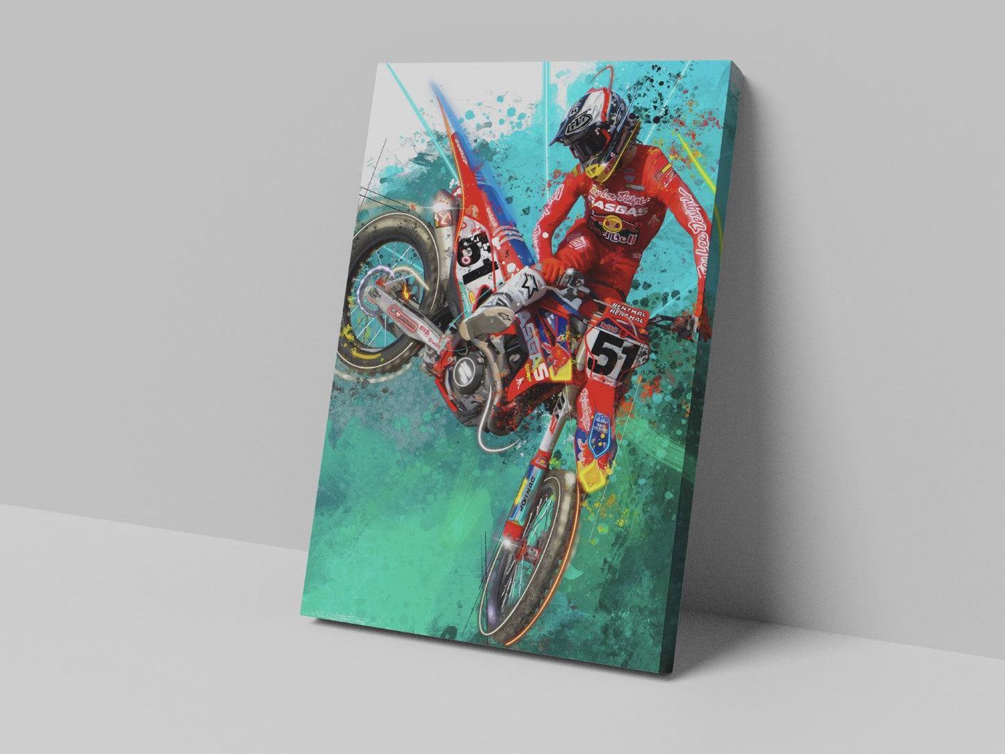 Justin Barcia number 51 motocross artwork on a 14 × 20-inch canvas print