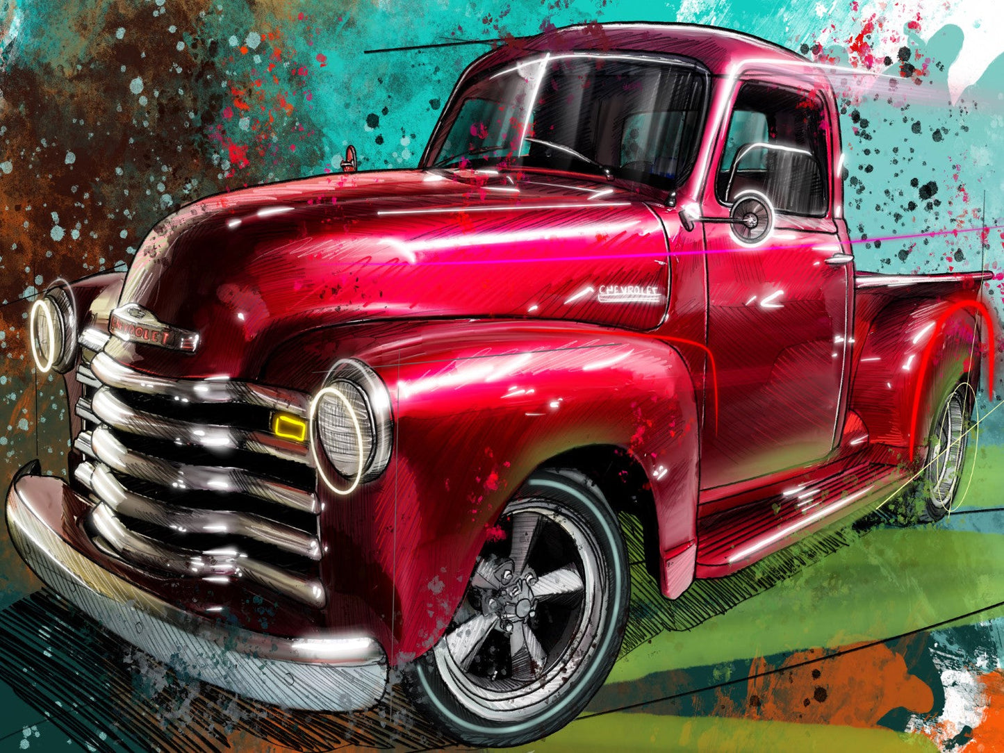 Classic Truck in Red Canvas Print