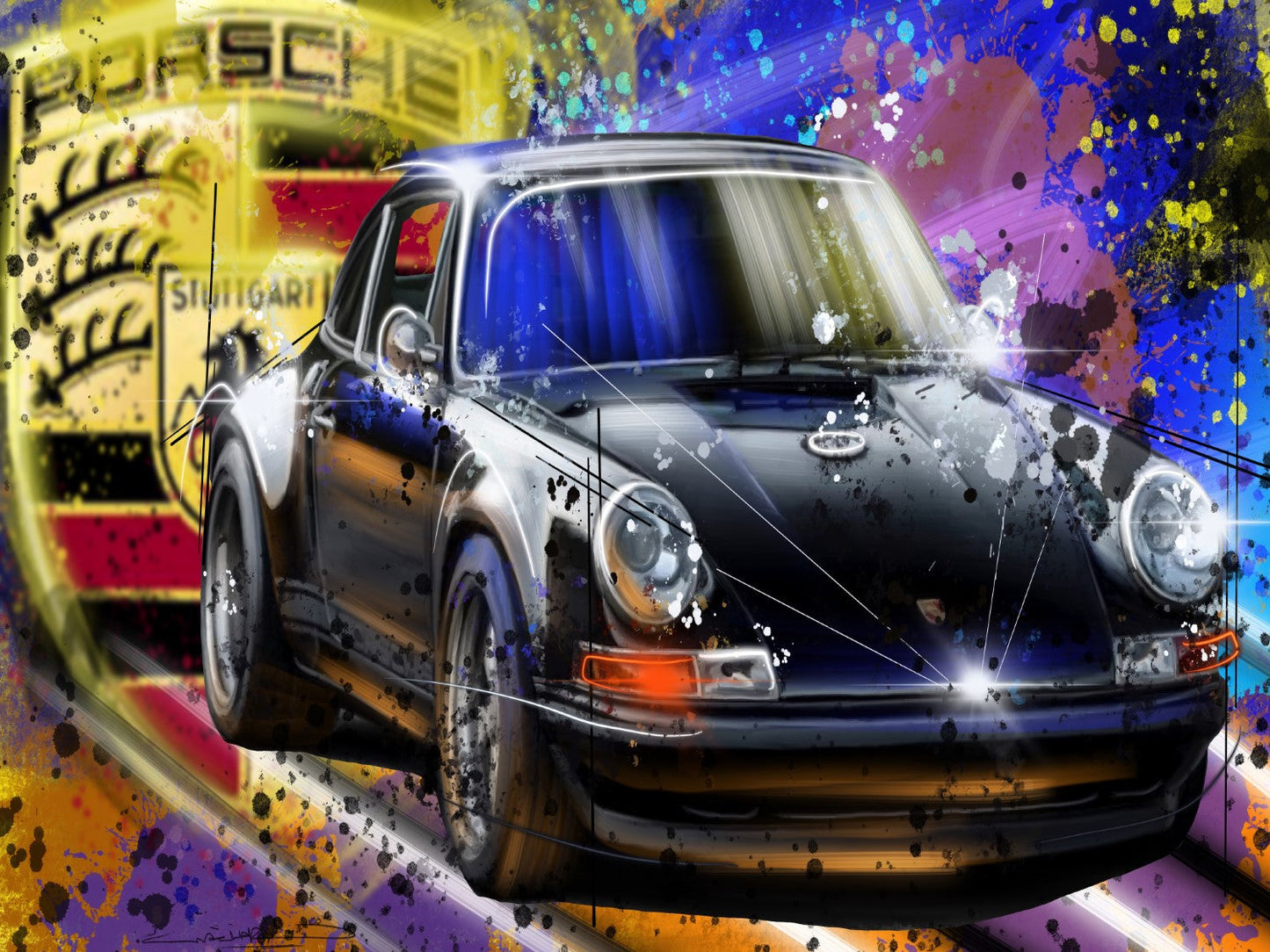 Porsche Car and Badge Foamex Print