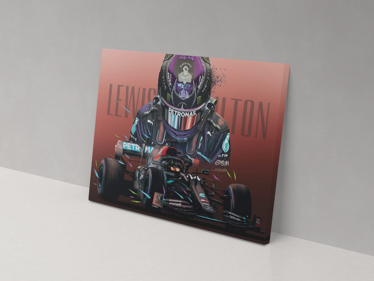 Lewis Hamilton Car and Man . Canvas Print