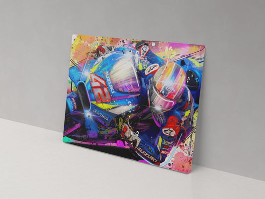 Alex Rins number 42 motorcycle racing artwork on a 14 × 20-inch canvas print