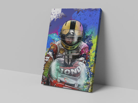 Joey Dunlop road-racing artwork on a 14 × 20-inch canvas print