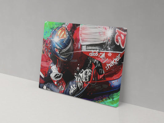 Michael Ruben Rinaldi number 21 Ducati WorldSBK artwork displayed on a 14 × 20 inch canvas.