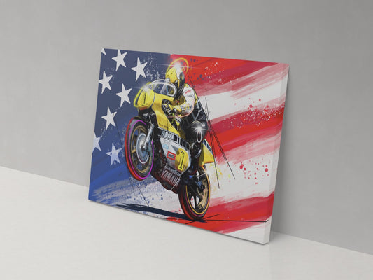 Kenny Roberts classic Grand Prix motorcycle racing artwork on a 14 × 20-inch canvas print