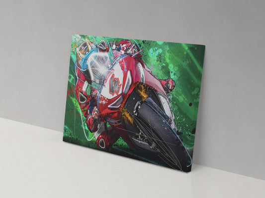 Andrea Dovizioso number 04 green cornering artwork on a 14 × 20-inch canvas print