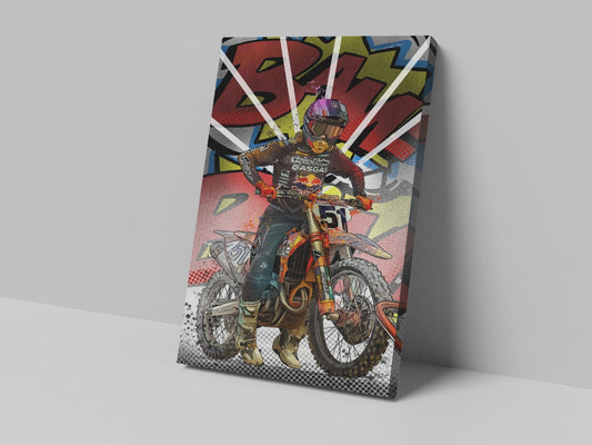 Justin Barcia BAM motocross artwork on a 14 × 20-inch canvas print
