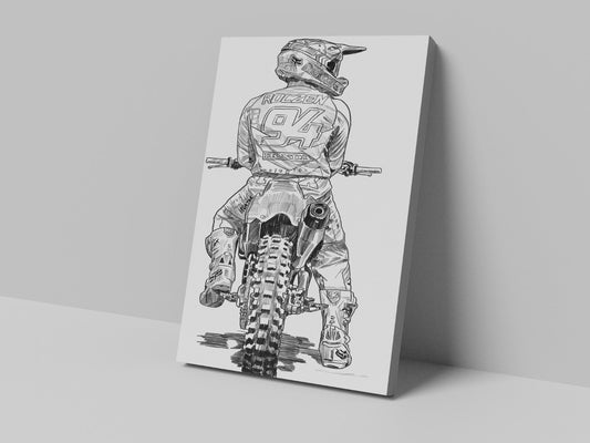 Ken Roczen sketch-style motocross artwork on a 14 × 20-inch canvas print