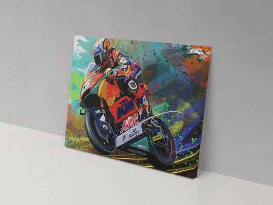 Raúl Fernández motorcycle racing artwork on a 14 × 20-inch canvas print