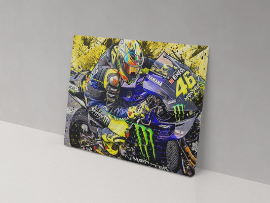 Valentino Rossi number 46 Yamaha MotoGP artwork on a 14 × 20-inch canvas print