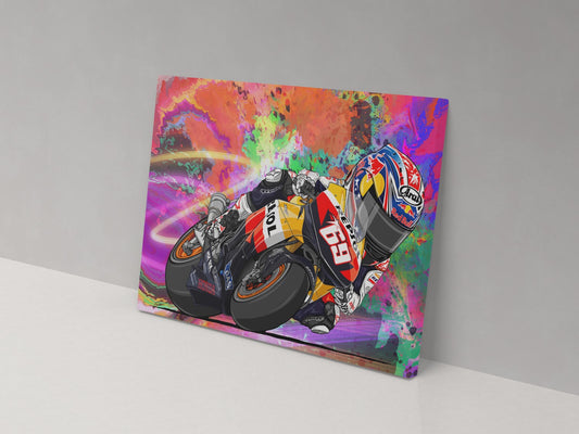Nicky Hayden number 69 swirl MotoGP artwork on a 14 × 20-inch canvas print