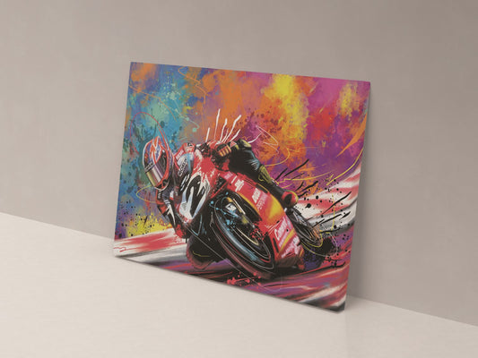 Carl Fogarty number 1 Ducati WorldSBK artwork displayed on a 14 × 20 inch canvas.