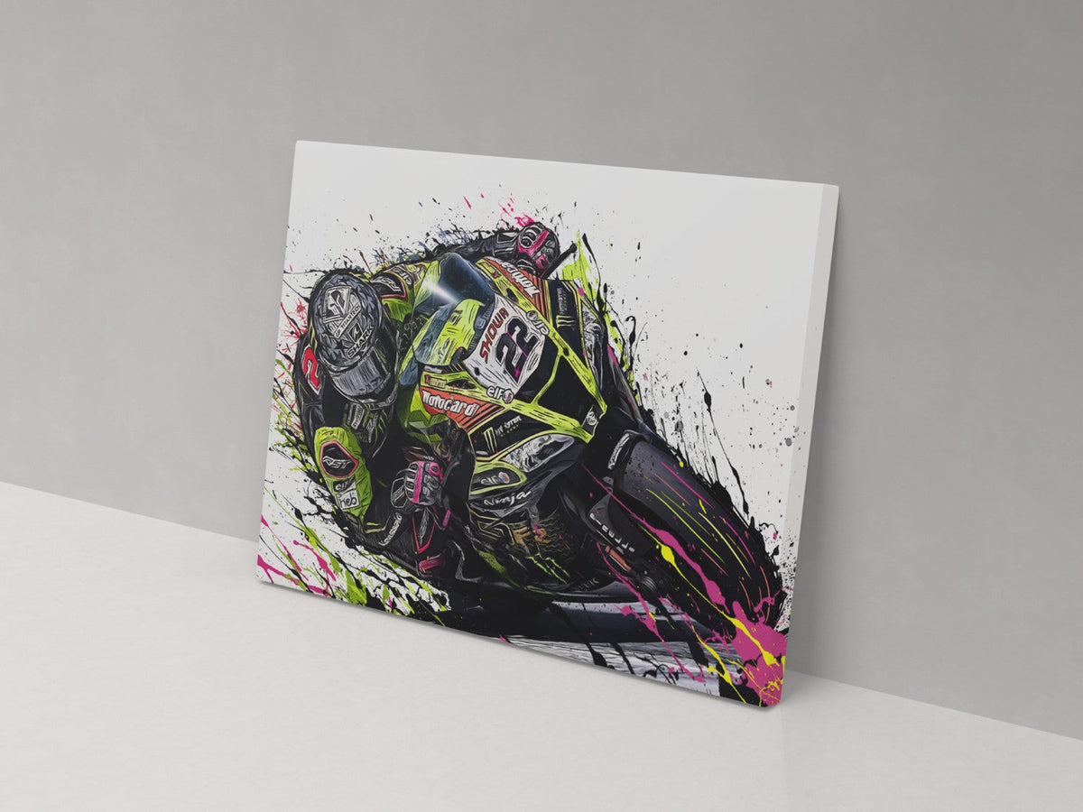 Alex Lowes number 22 Kawasaki WorldSBK artwork displayed on a 14 × 20 inch canvas.