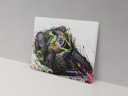 Alex Lowes number 22 Kawasaki WorldSBK artwork displayed on a 14 × 20 inch canvas.