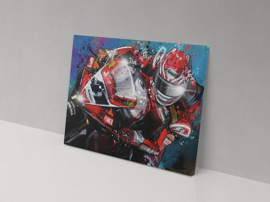 John Hopkins number 21 Honda WorldSBK artwork displayed on a 14 × 20 inch canvas.