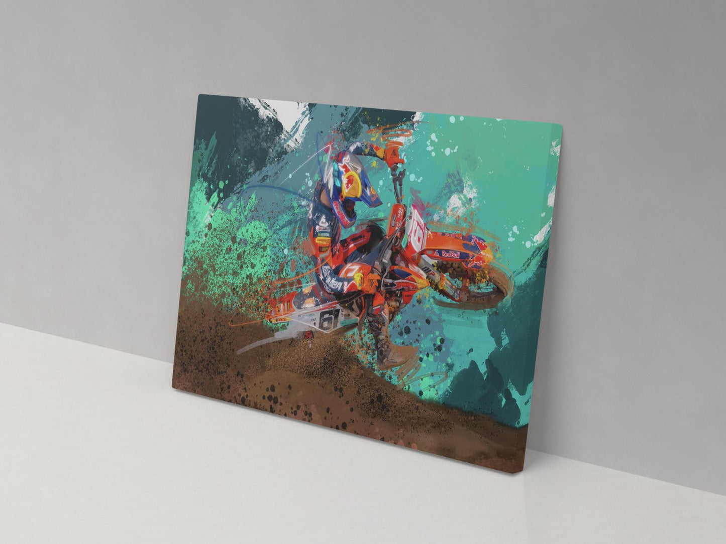 A canvas print featuring an abstract artwork with vibrant colors and dynamic textures.