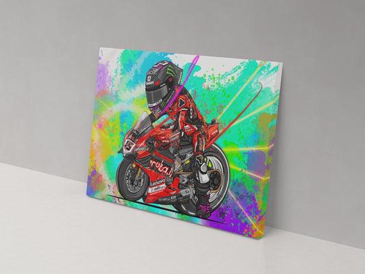 Scott Redding number 45 Ducati WorldSBK racing artwork displayed on a 14 × 20 inch canvas.
