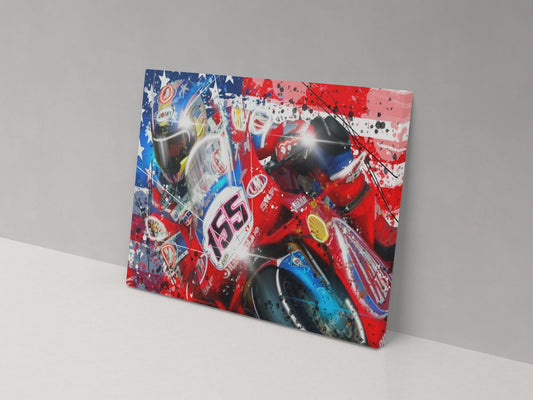 Ben Bostrom number 155 Ducati WorldSBK artwork displayed on a 14 × 20 inch canvas.