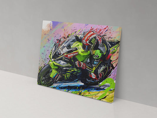 Jonathan Rea number 1 Kawasaki WorldSBK artwork displayed on a 14 × 20 inch canvas.