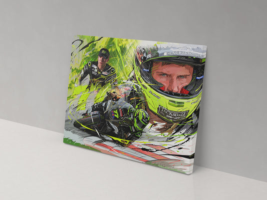 Kyle Ryde portrait and number 77 British Superbike racing montage in green and black.